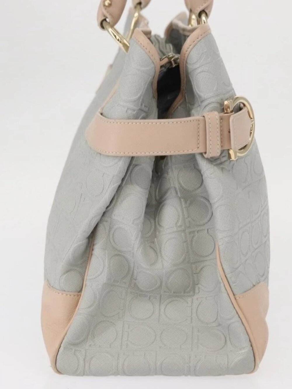 Salvatore Ferragamo Gancini Tote Bag Leather Gray Gold Auth BA8969 - Picture 4 of 14